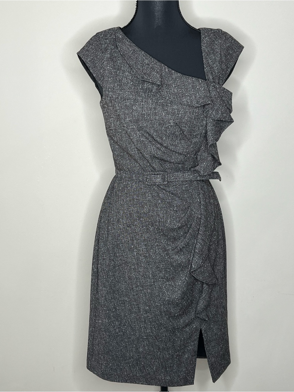 White House Black Market One-Shoulder Gray Ruffle Sheath Dress Size 4